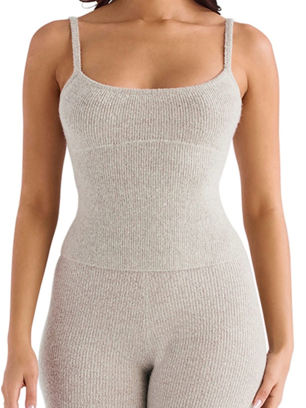 Cozy Knit Camisole Bodysuit in Light Beige